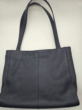 Befen Navy Blue Leather Work Laptop Bag Tote